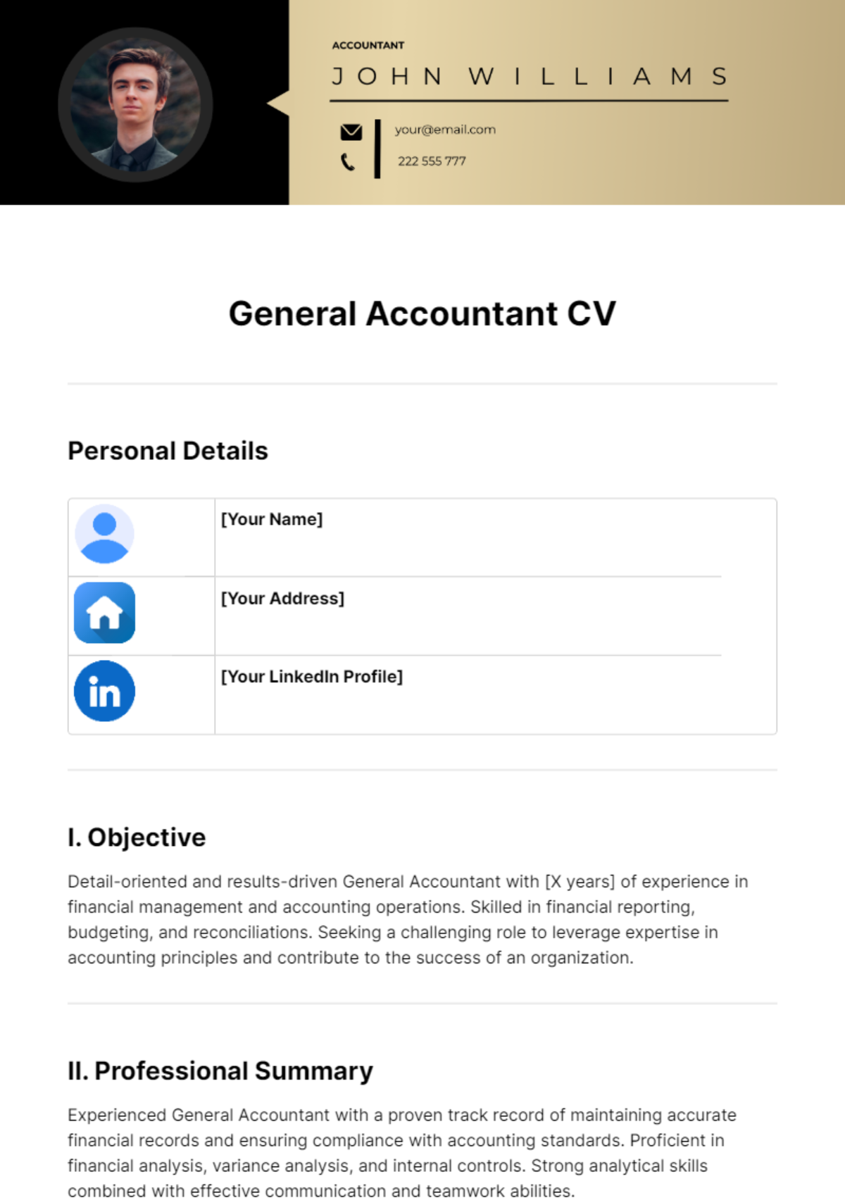 General Accountant CV Template - Edit Online & Download