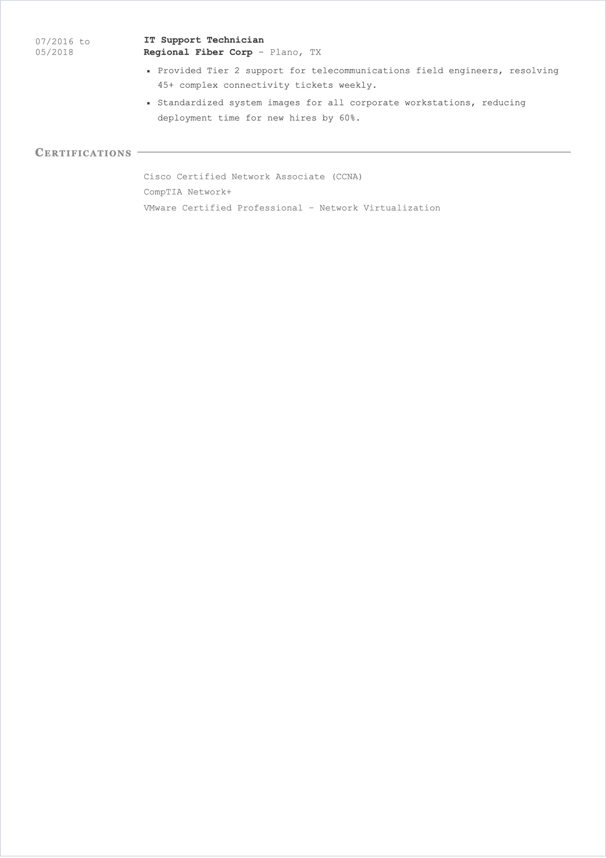 Free IT Specialist ATS CV Template, AI CV Builder