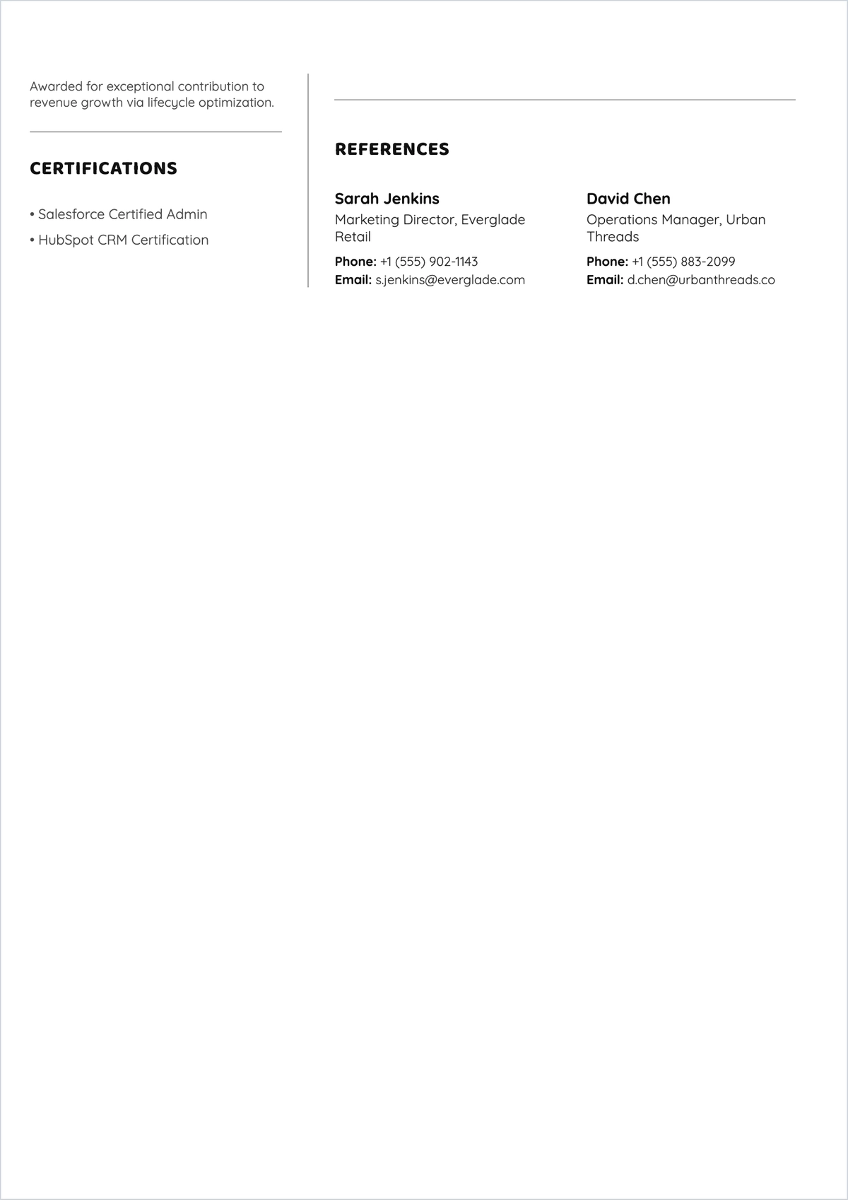 Free CRM Executive ATS CV Template, AI CV Builder