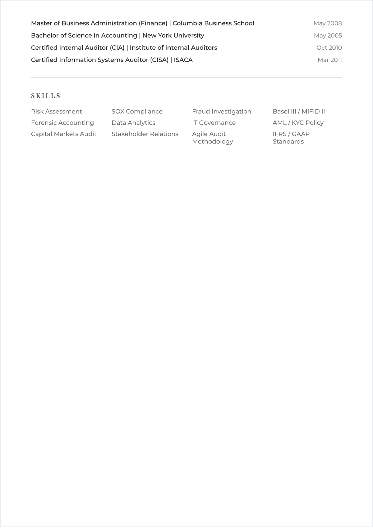 Free Chief Audit Executive ATS CV Template, AI CV Builder