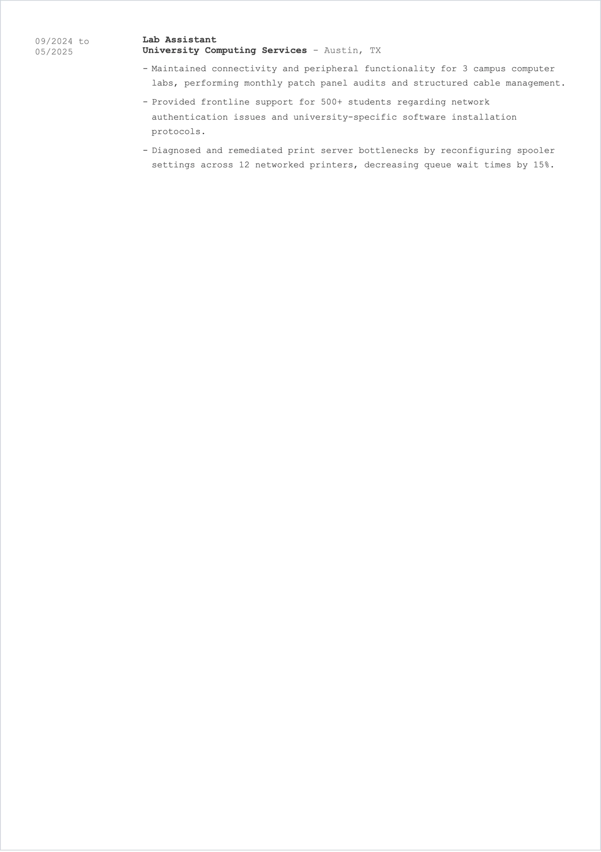 Free IT Intern ATS CV Template, AI CV Builder