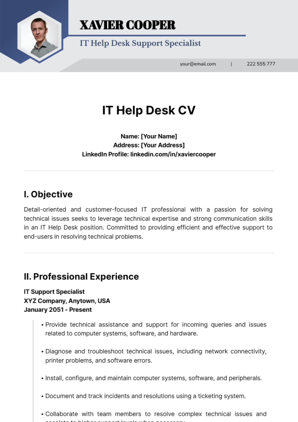 IT Help Desk CV Template - Edit Online & Download