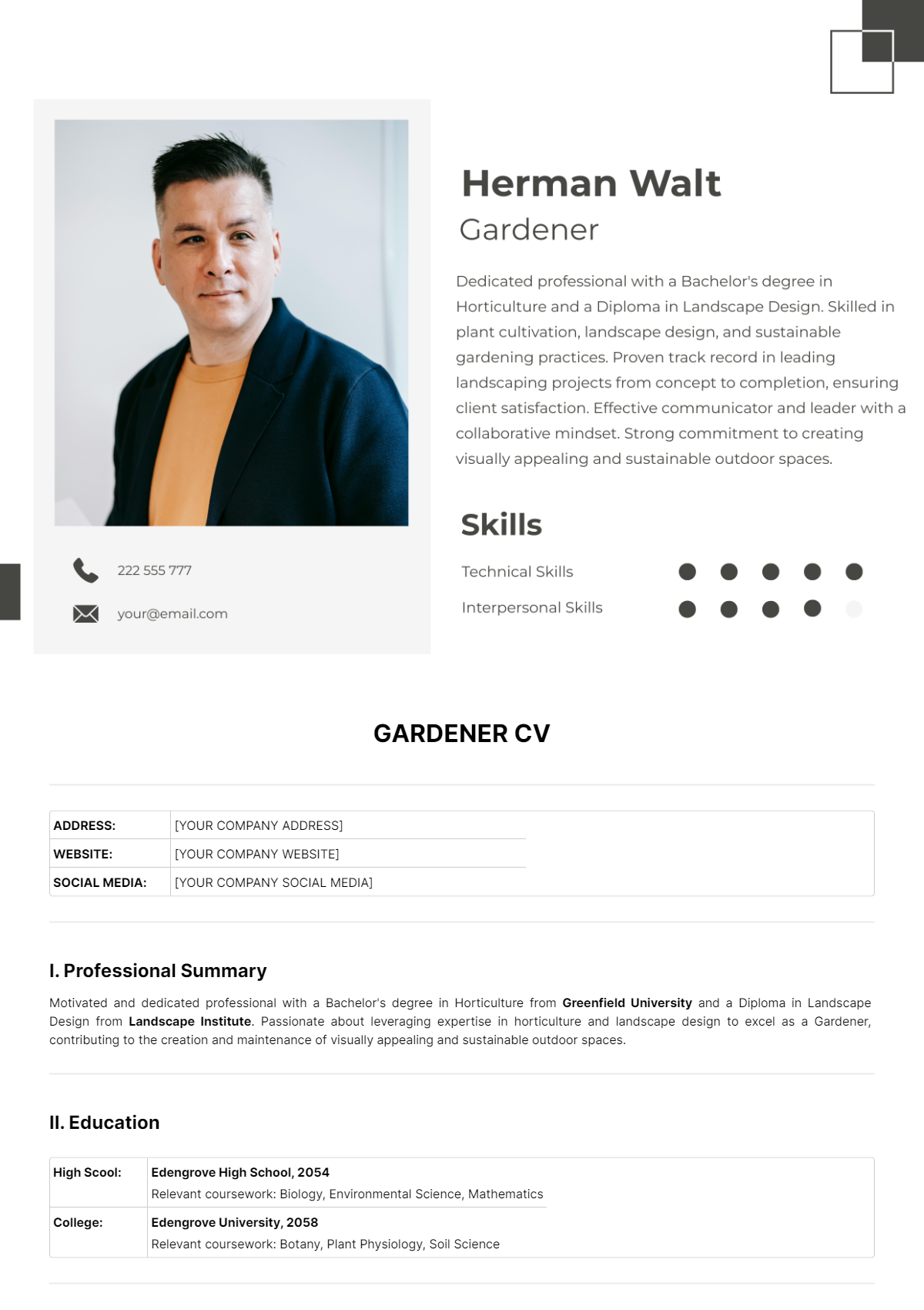 Gardener CV Template - Edit Online & Download