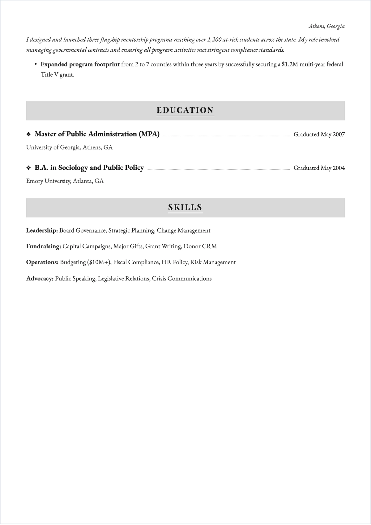 Free Executive Director ATS CV Template, AI CV Builder