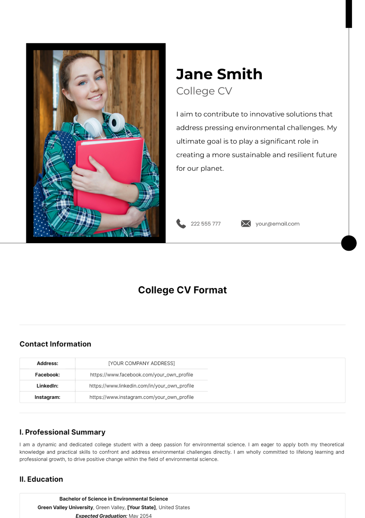 College CV Format Template - Edit Online & Download