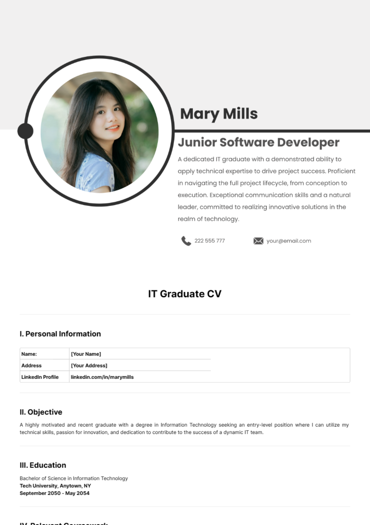 IT Graduate CV Template - Edit Online & Download