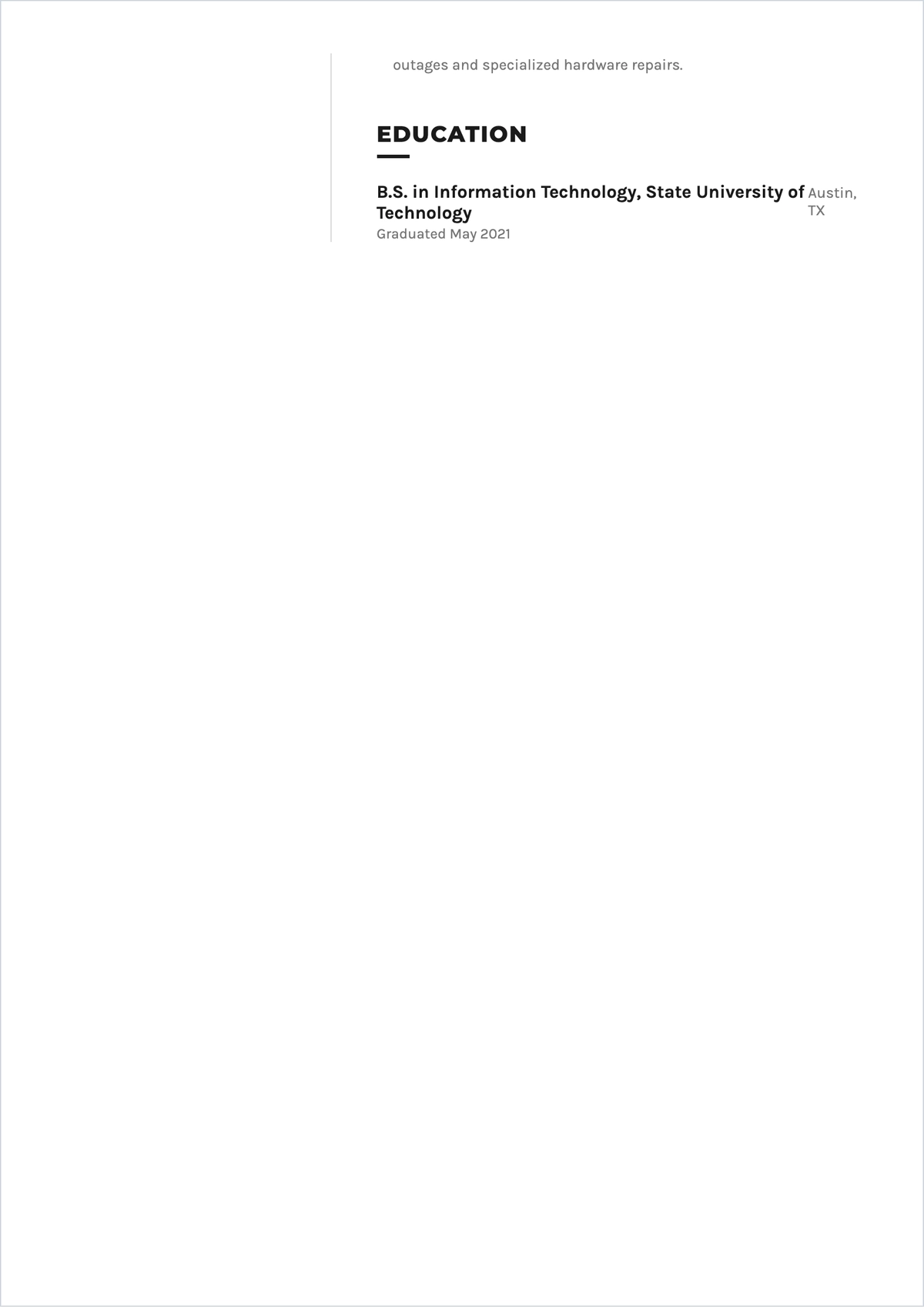 Free IT Support Engineer ATS CV Template, AI CV Builder