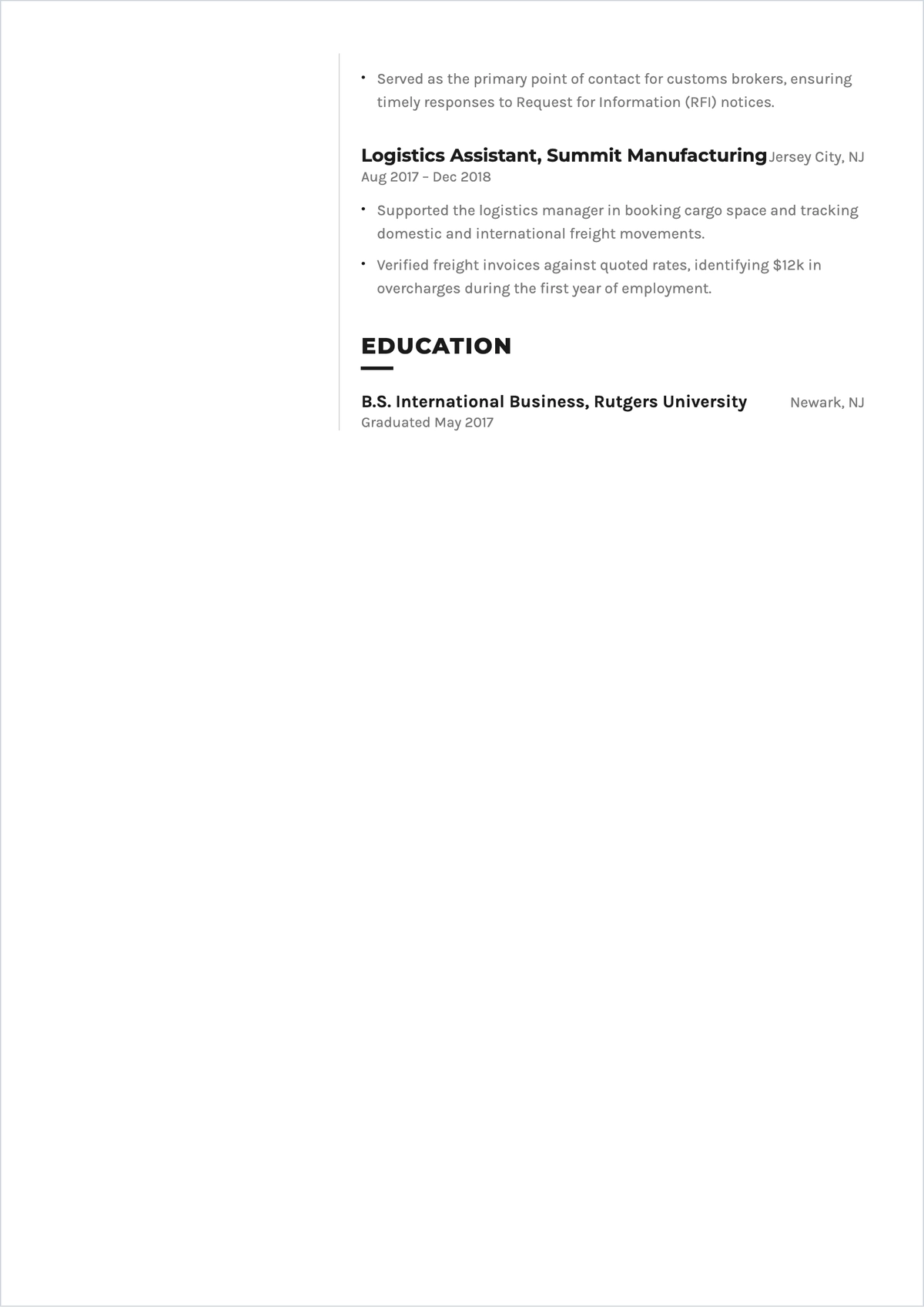 Free Export Executive ATS CV Template, AI CV Builder
