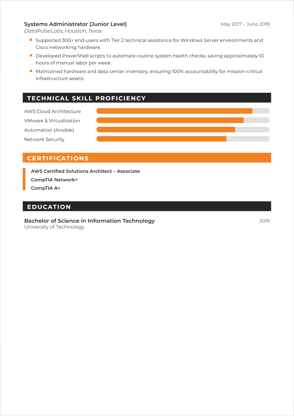 Free IT Infrastructure Engineer CV Template to Edit Online