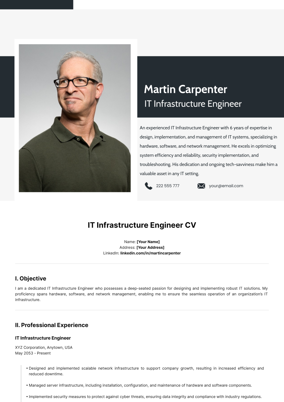 IT Infrastructure Engineer CV Template - Edit Online & Download