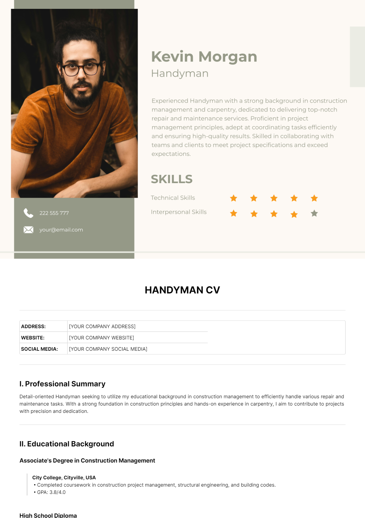 Free Handyman CV Template - Edit Online & Download | Template.net