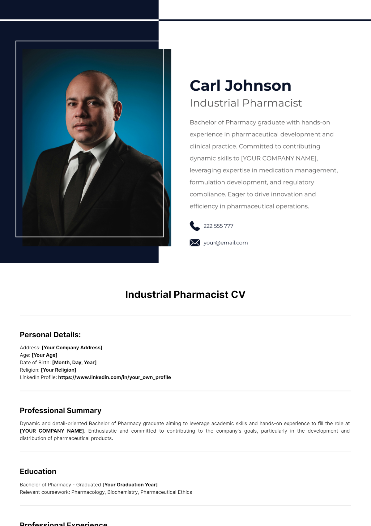 Industrial Pharmacist CV Template - Edit Online & Download