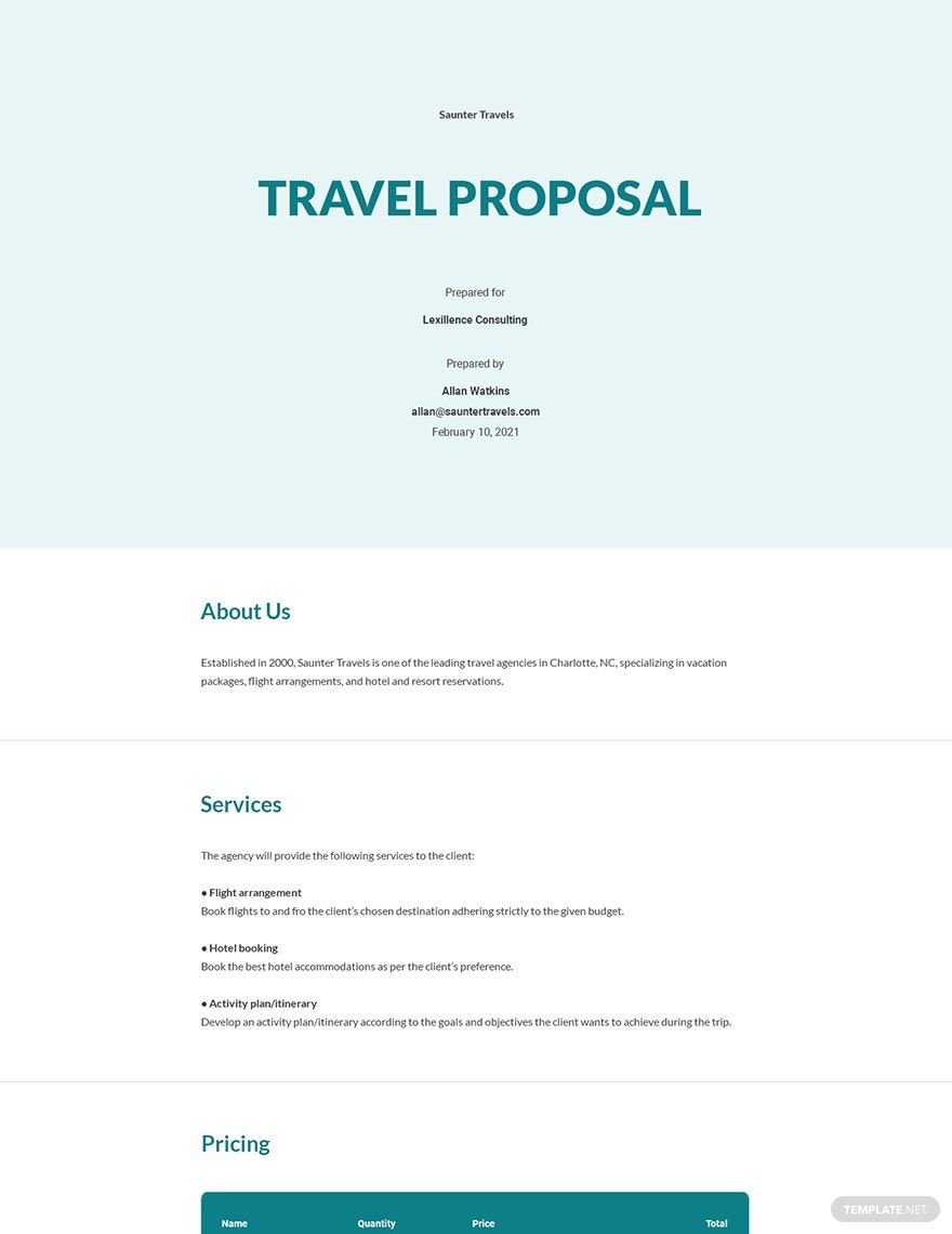 Corporate Travel Proposal Template Google Docs, Word, Apple Pages