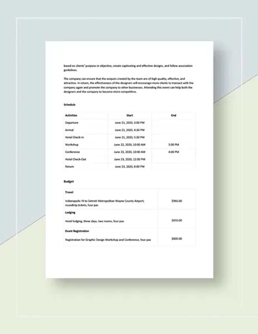 Sample Travel Proposal Template