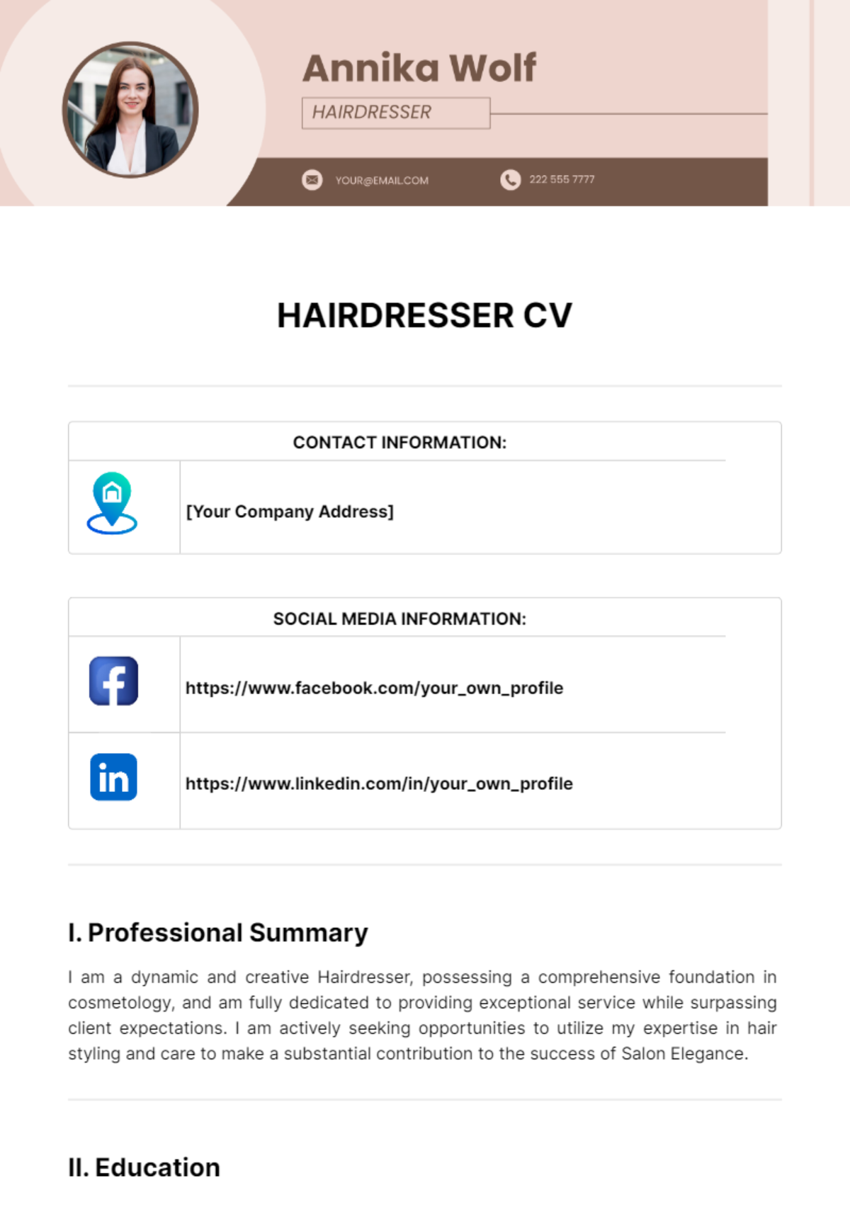 Hairdresser CV Template - Edit Online & Download Example | Template.net