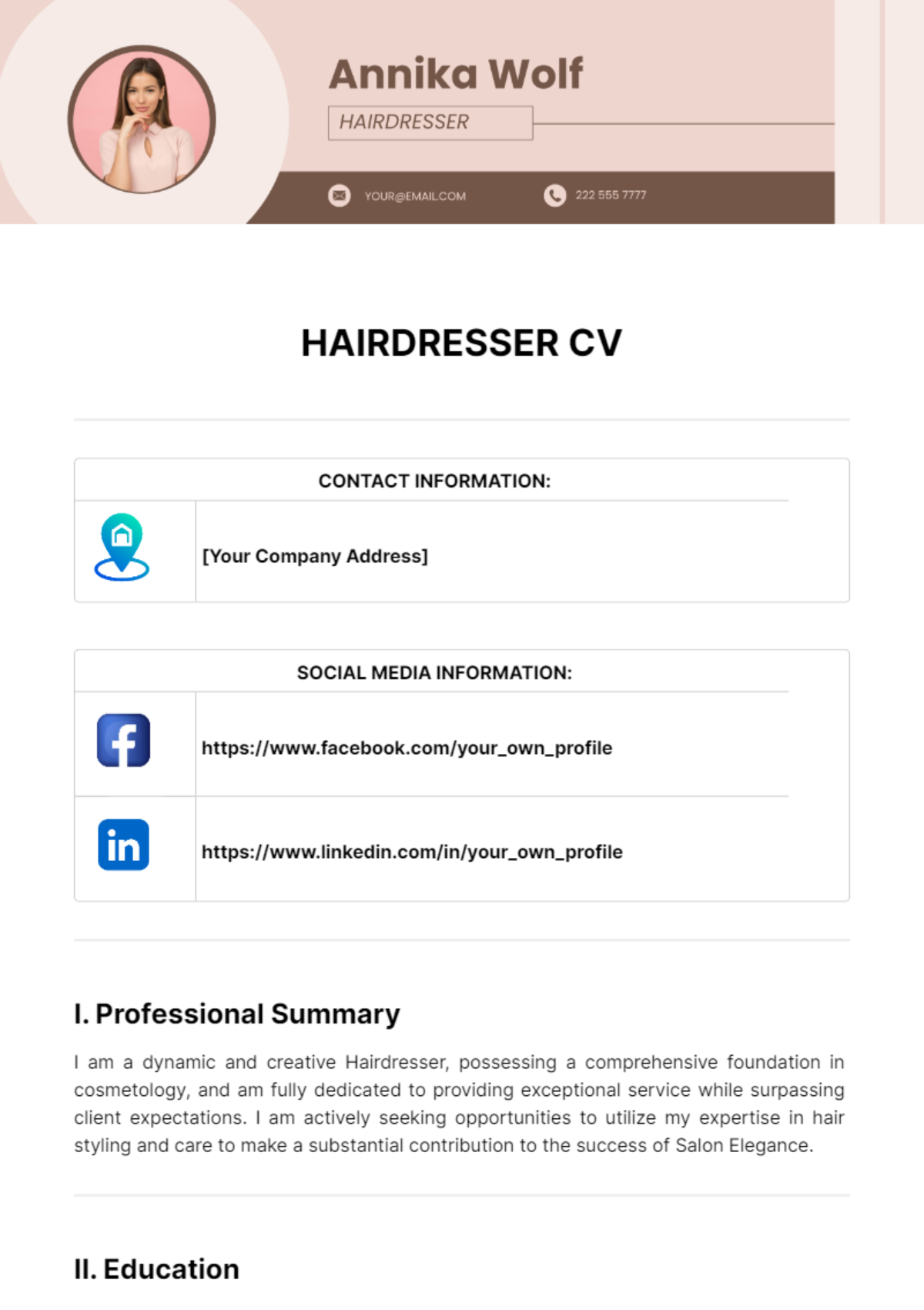 Hairdresser CV Template - Edit Online & Download