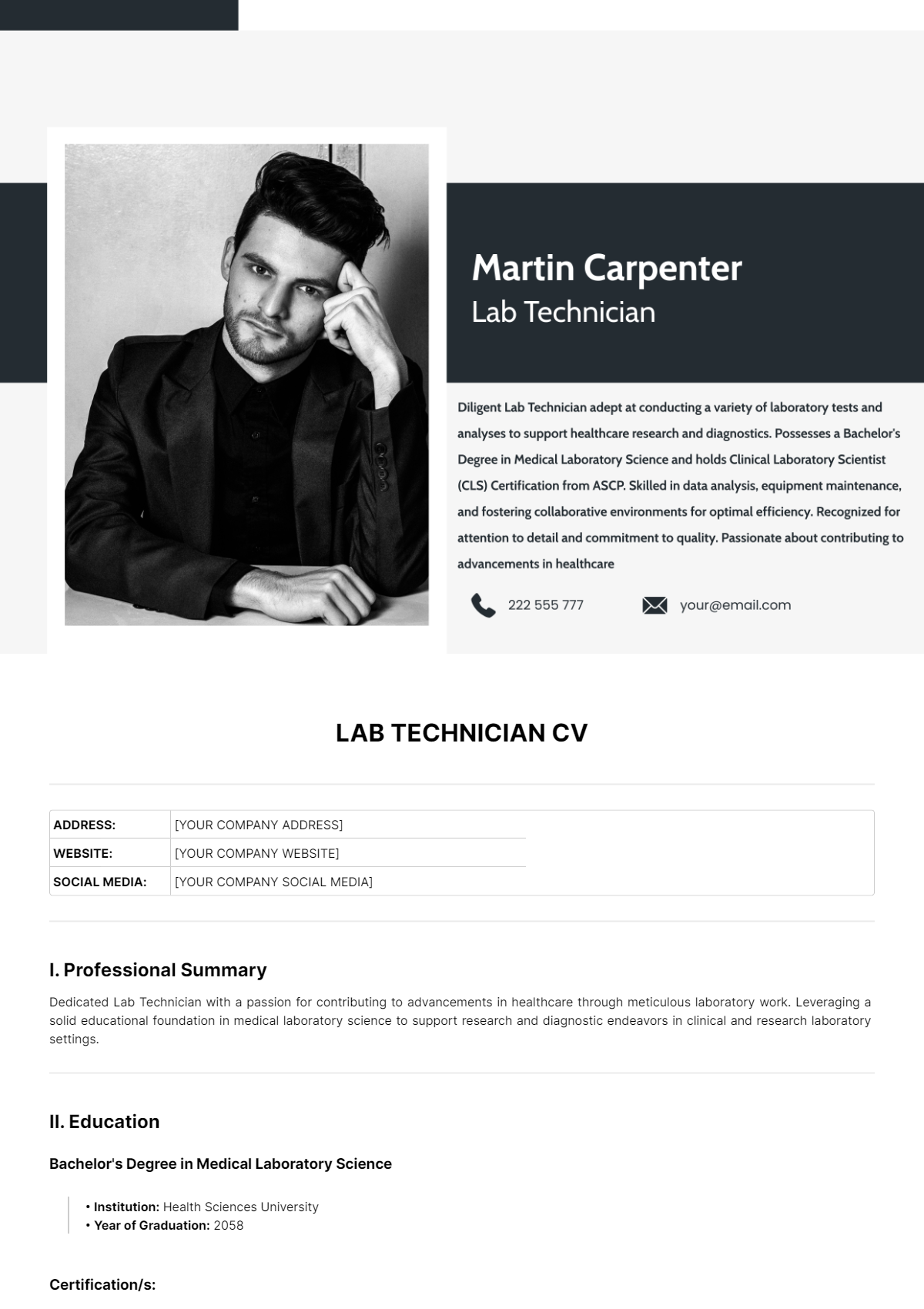 Lab Technician CV Template - Edit Online & Download