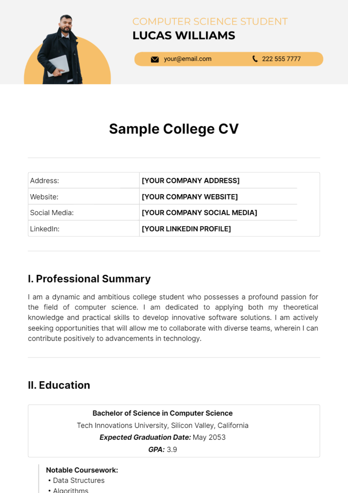 Sample College CV Template - Edit Online & Download