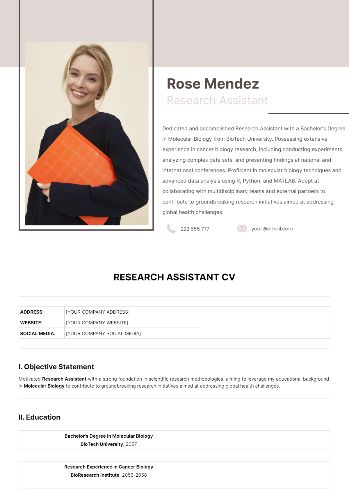 Research Assistant CV Template - Edit Online & Download