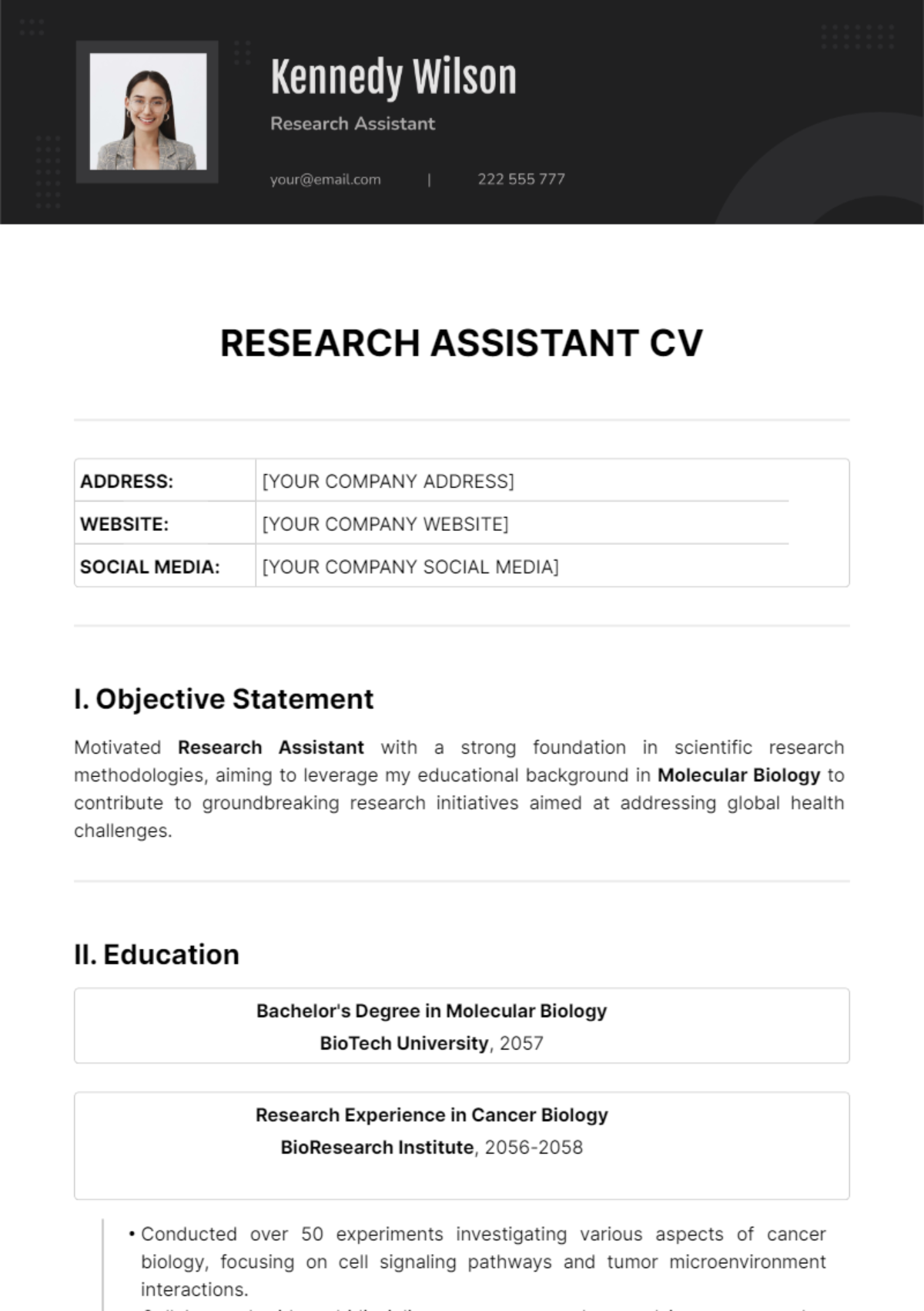 Research Assistant CV Template - Edit Online & Download Example ...