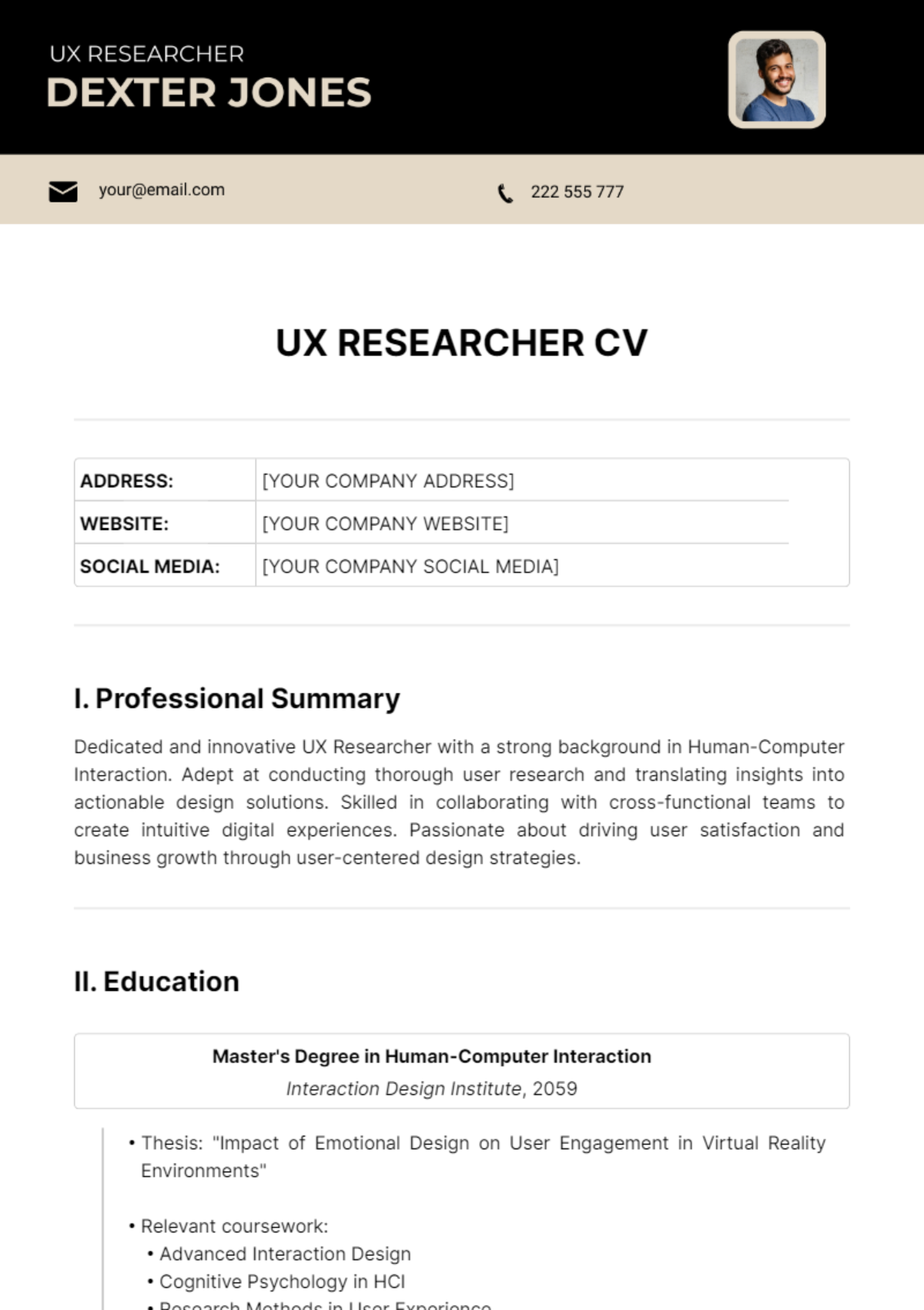 UX Researcher CV Template - Edit Online & Download