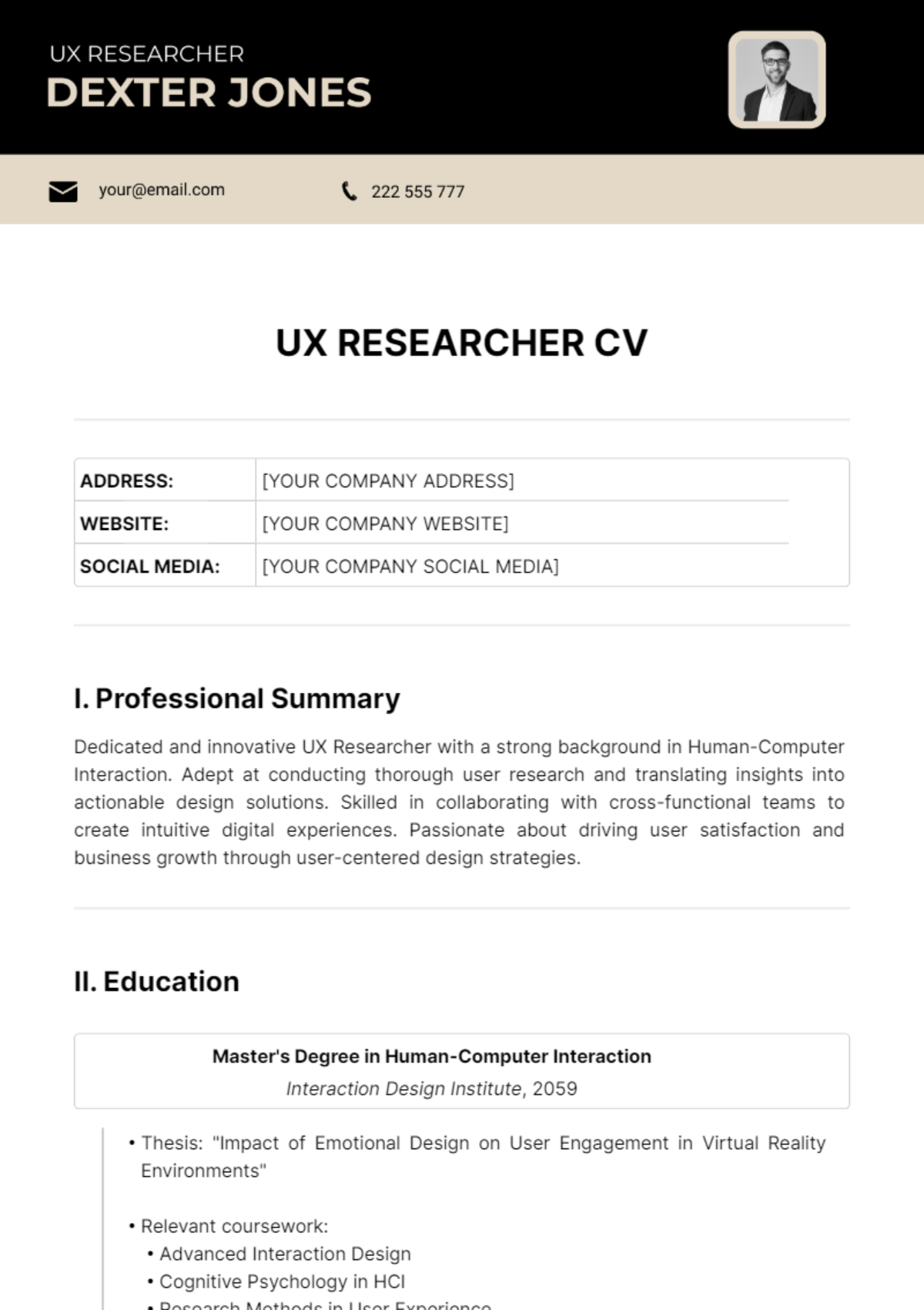 UX Researcher CV Template Edit Online Download Example Template