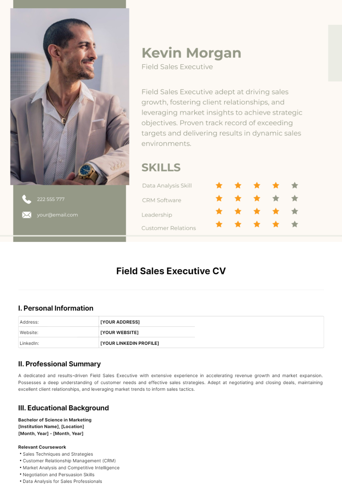 Free Field Sales Executive CV Template