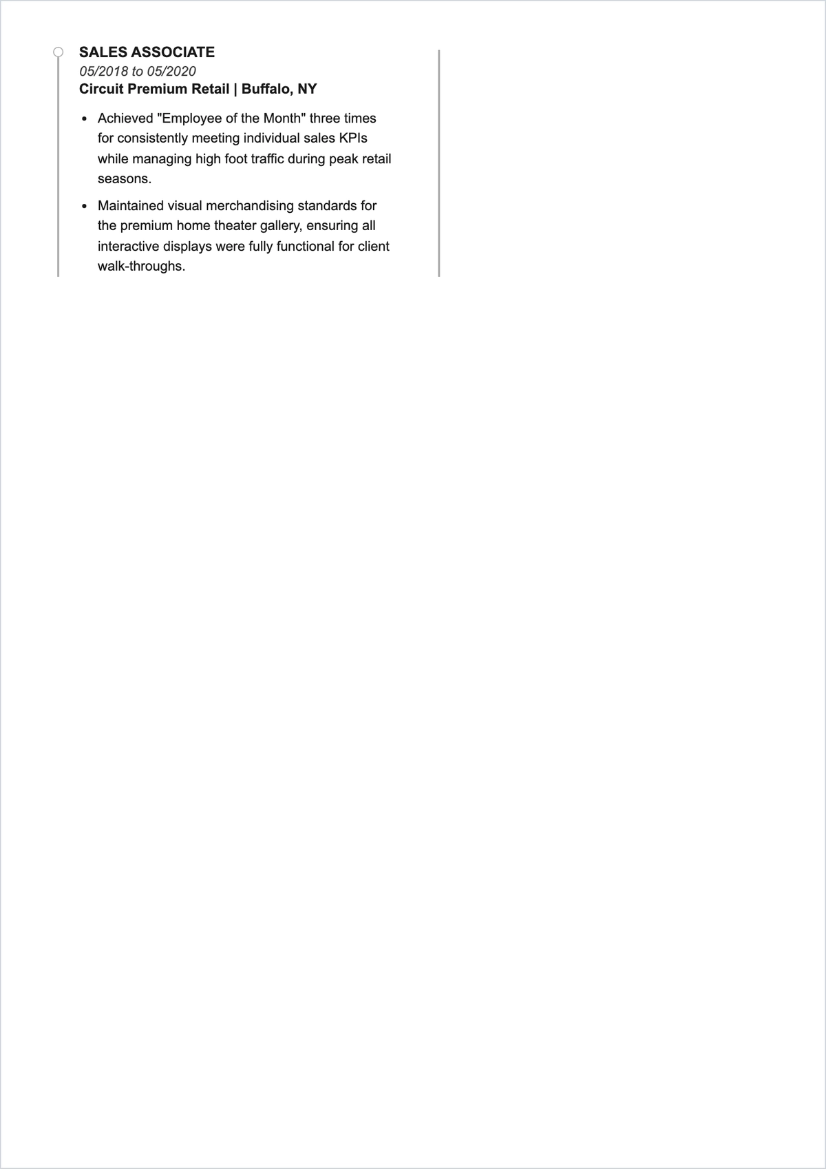 Free Sales Advisor ATS CV Template, AI CV Builder