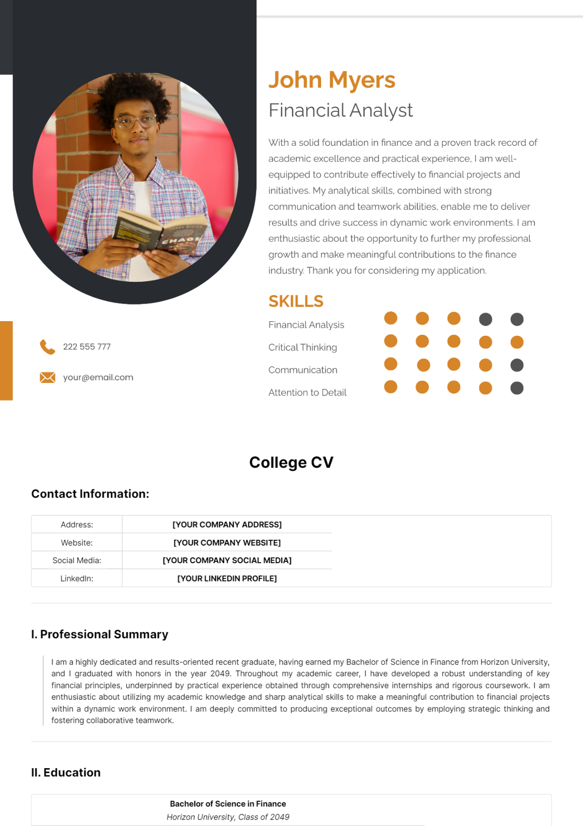 College CV Template - Edit Online & Download