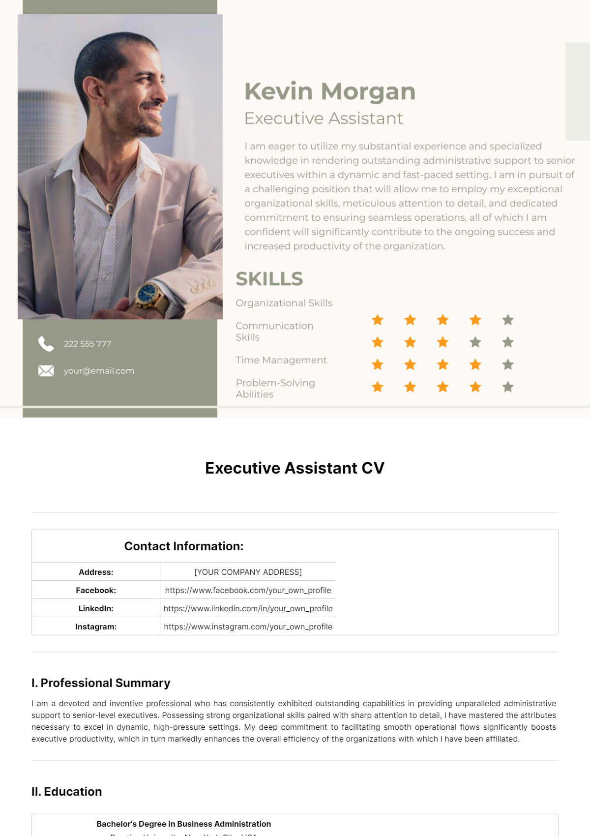 Free Executive Assistant CV Template