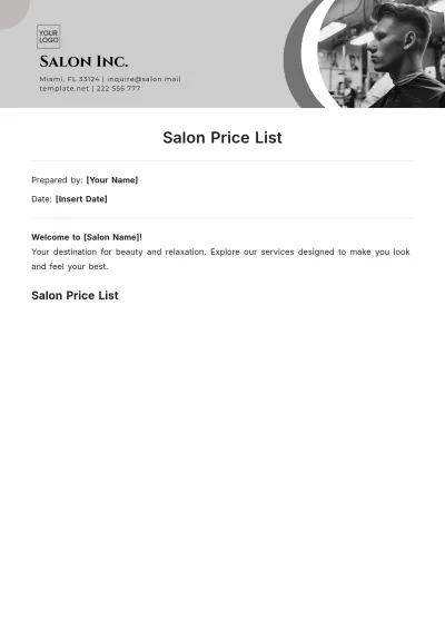 Free Salon Price List Template to Edit Online