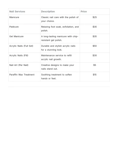 Free Salon Price List Template to Edit Online