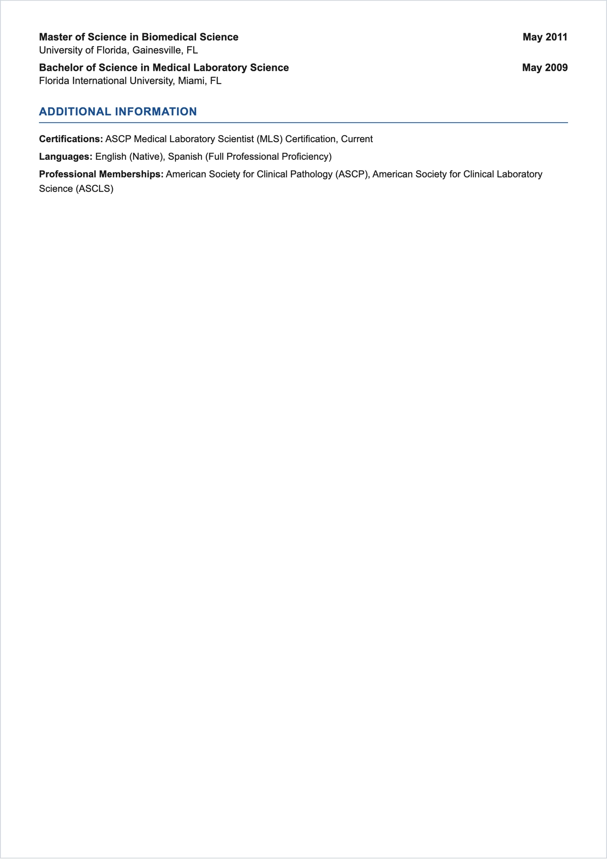 Free Medical Laboratory ATS CV Template, AI CV Builder