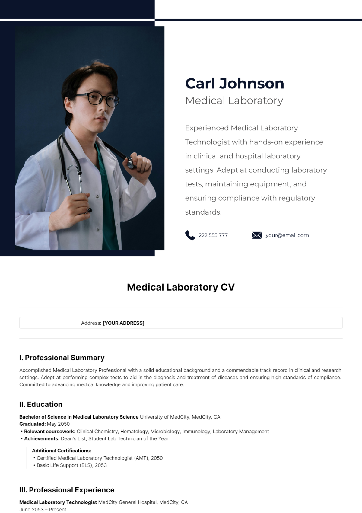 Medical Laboratory CV Template - Edit Online & Download