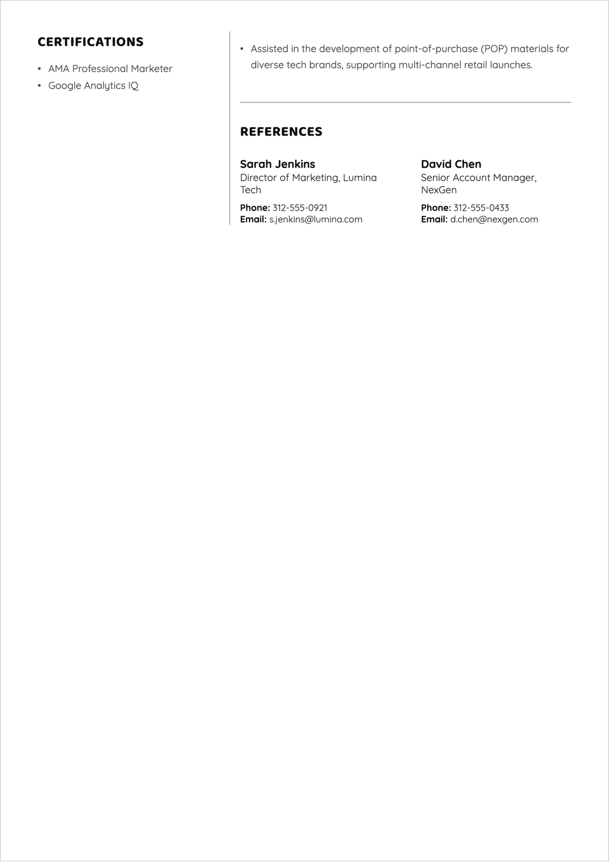 Free Trade Marketing Executive ATS CV Template, AI CV Builder