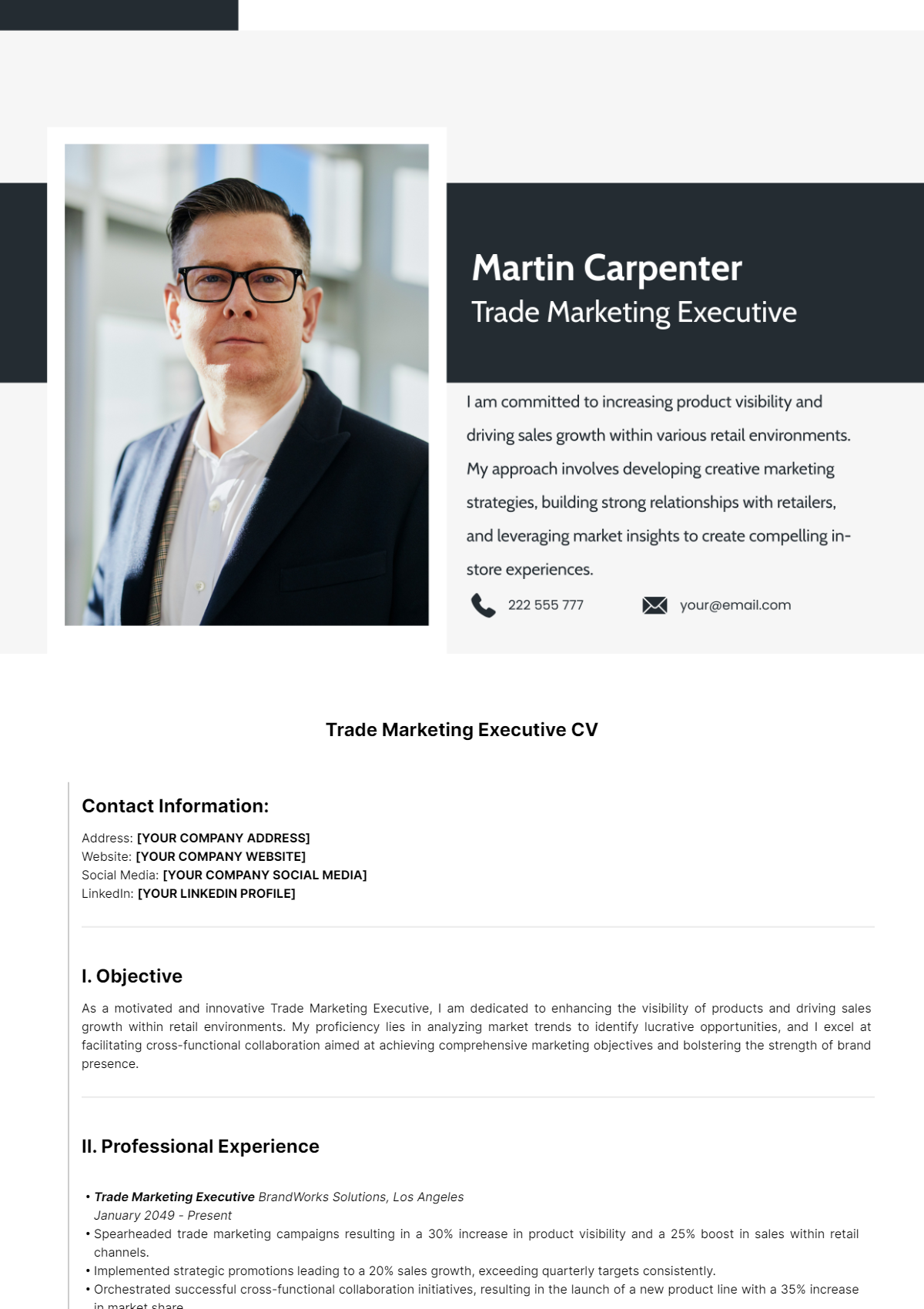 Trade Marketing Executive CV Template - Edit Online & Download