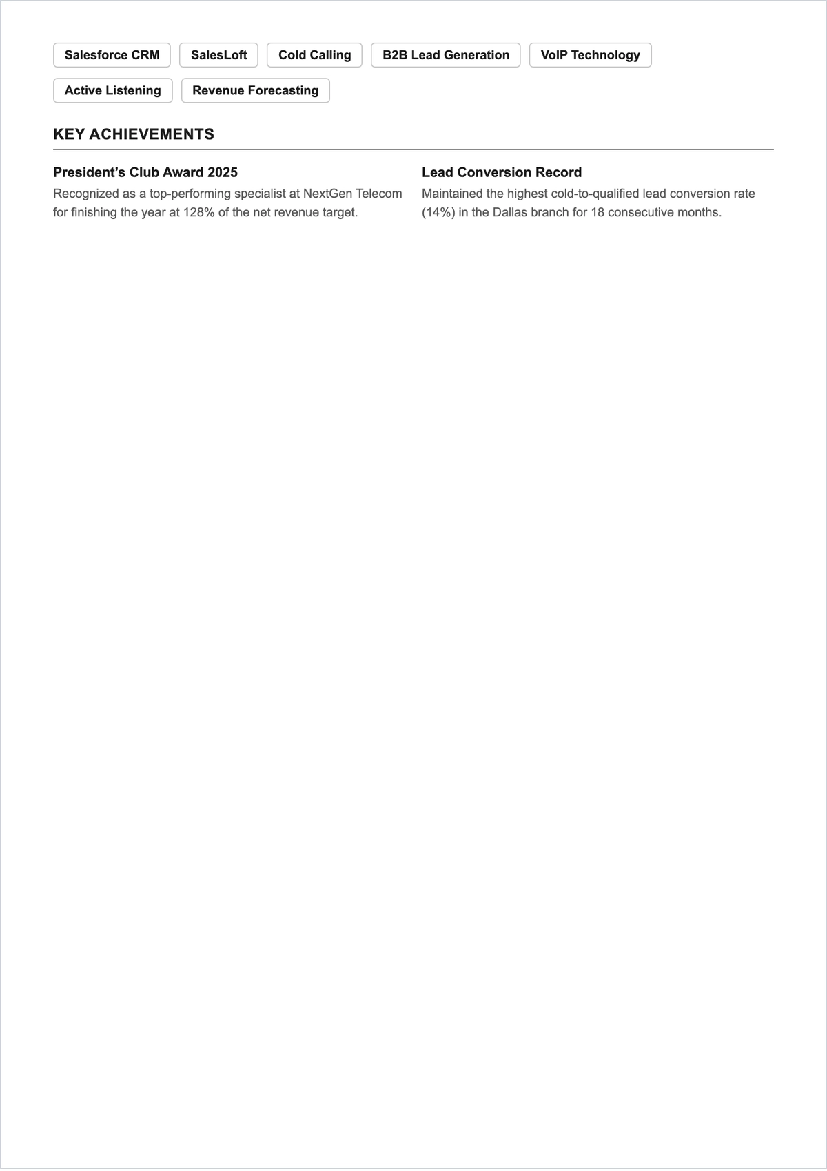 Free Telesales Executive ATS CV Template, AI CV Builder