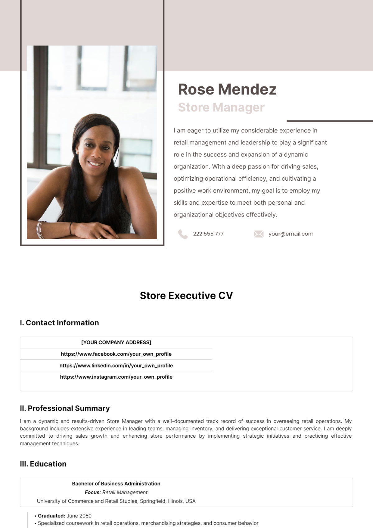 Store Executive CV Template - Edit Online & Download