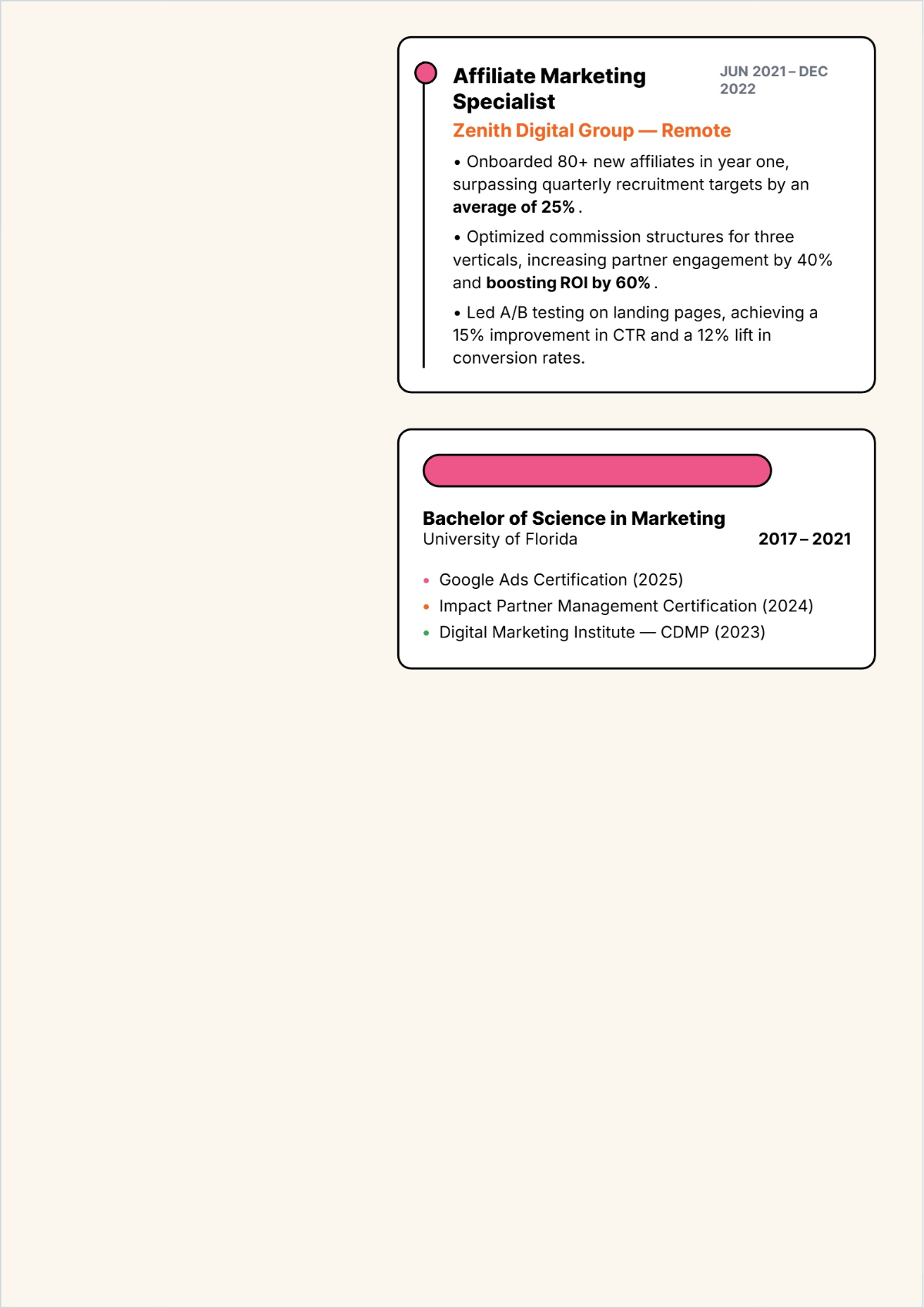 Free Affiliate Marketing Executive CV Template to Edit Online