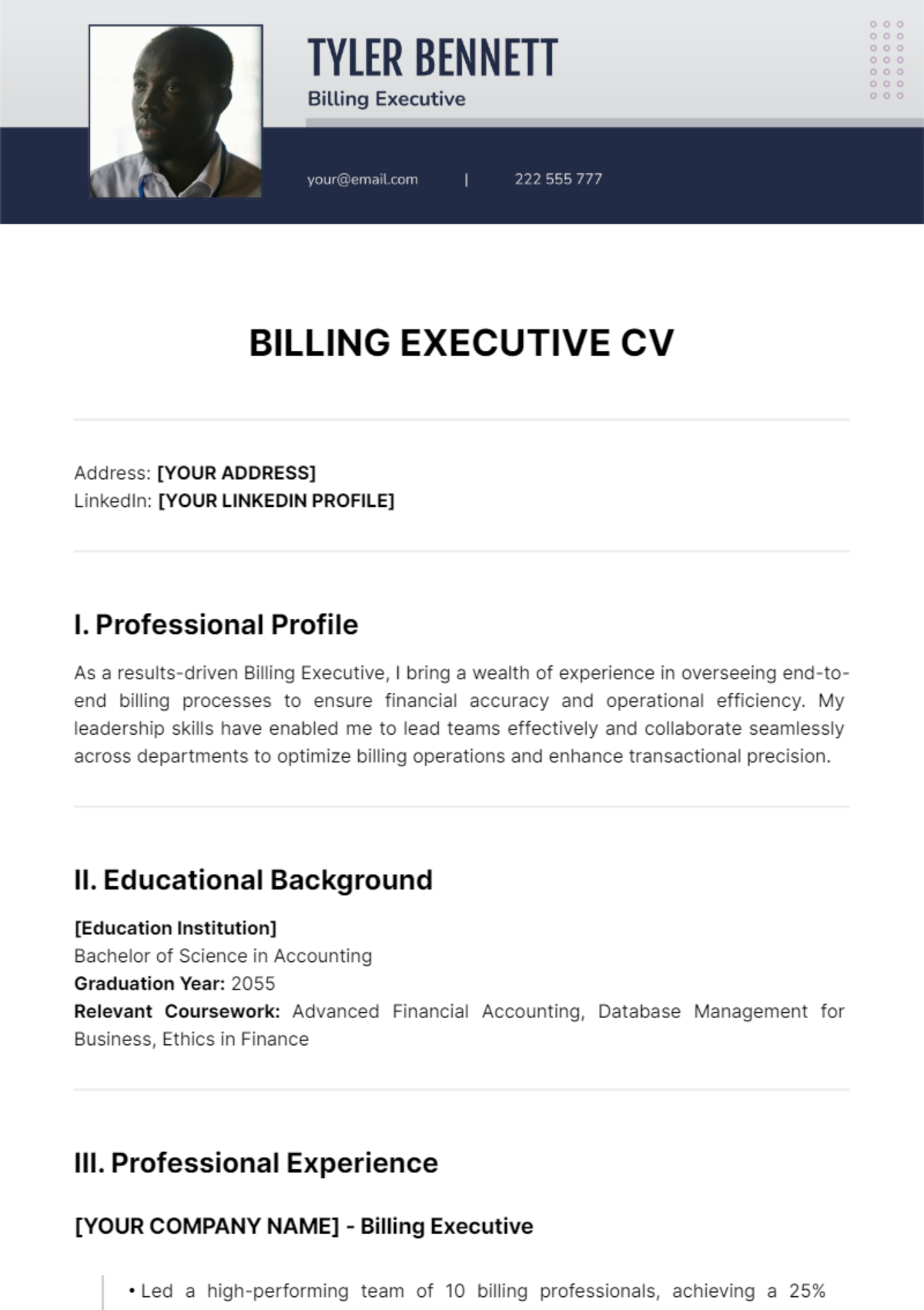 Billing Executive CV Template