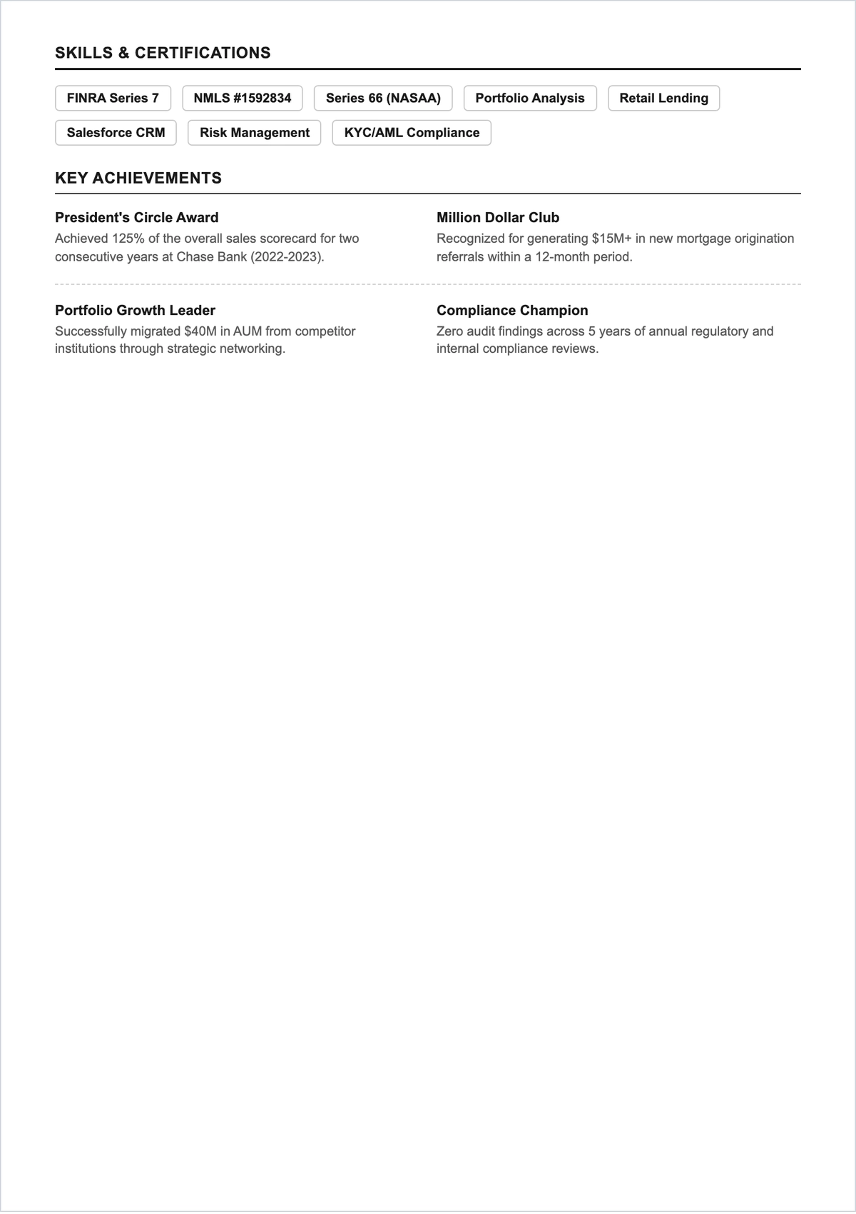 Free Bank Sales Executive ATS CV Template, AI CV Builder