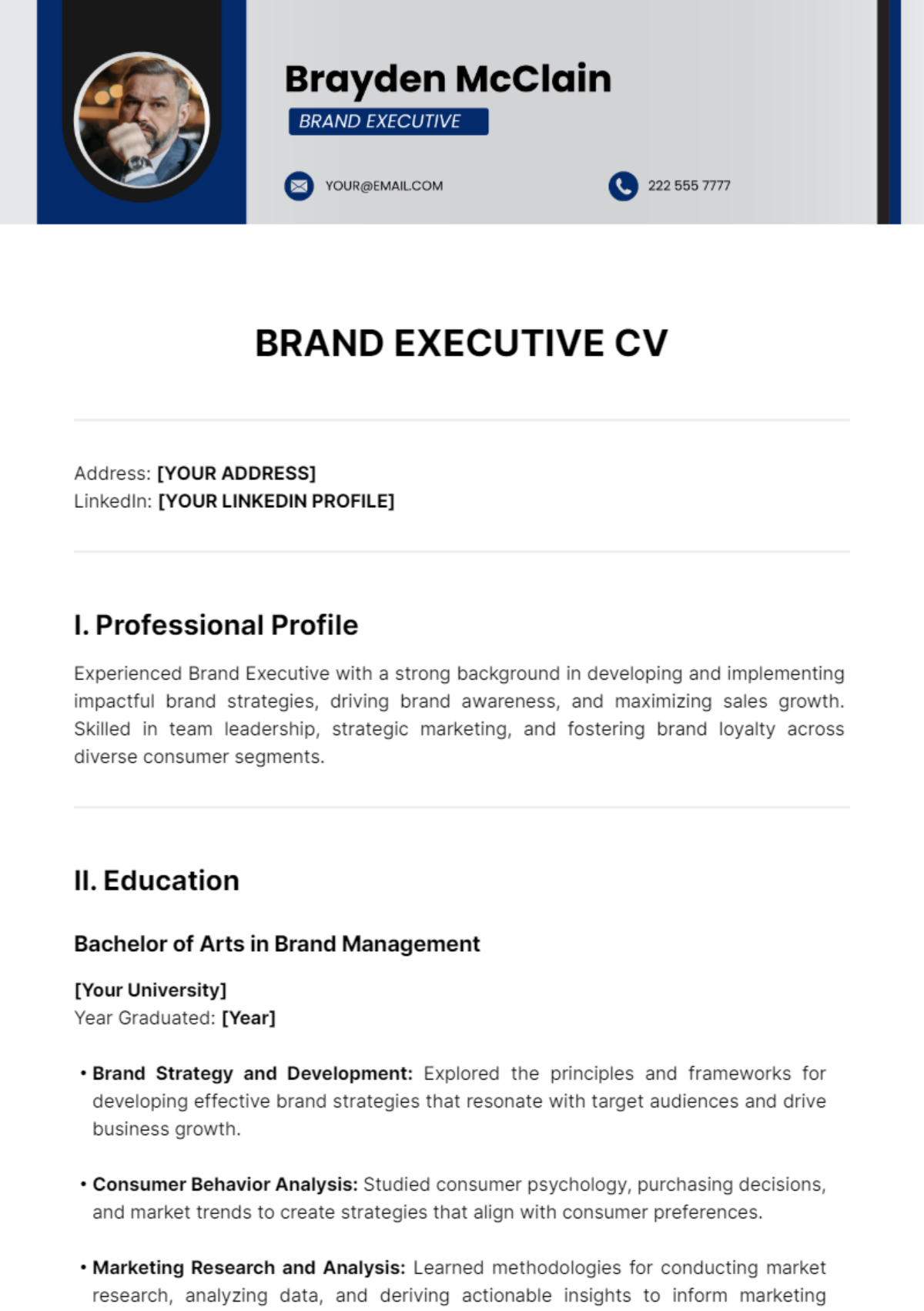 Brand Executive CV Template