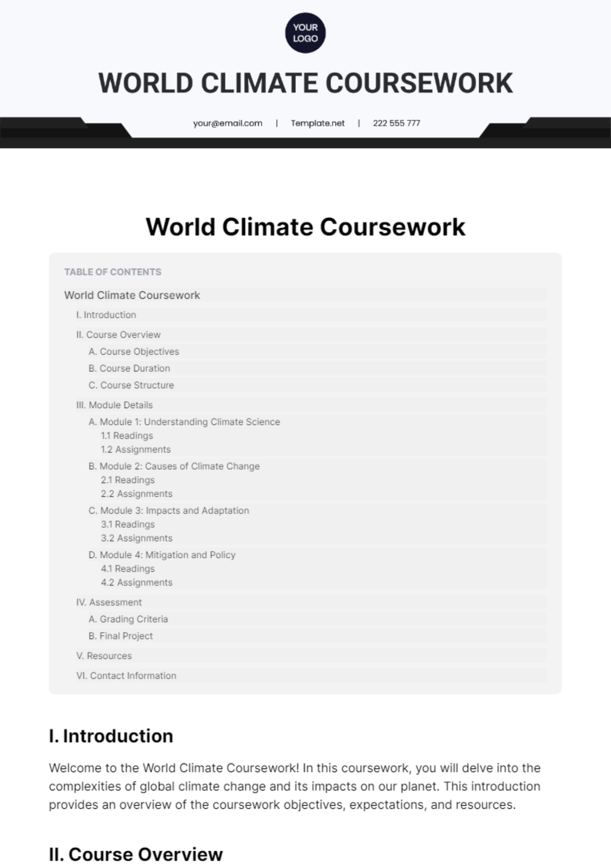 Free World Climate Coursework Template