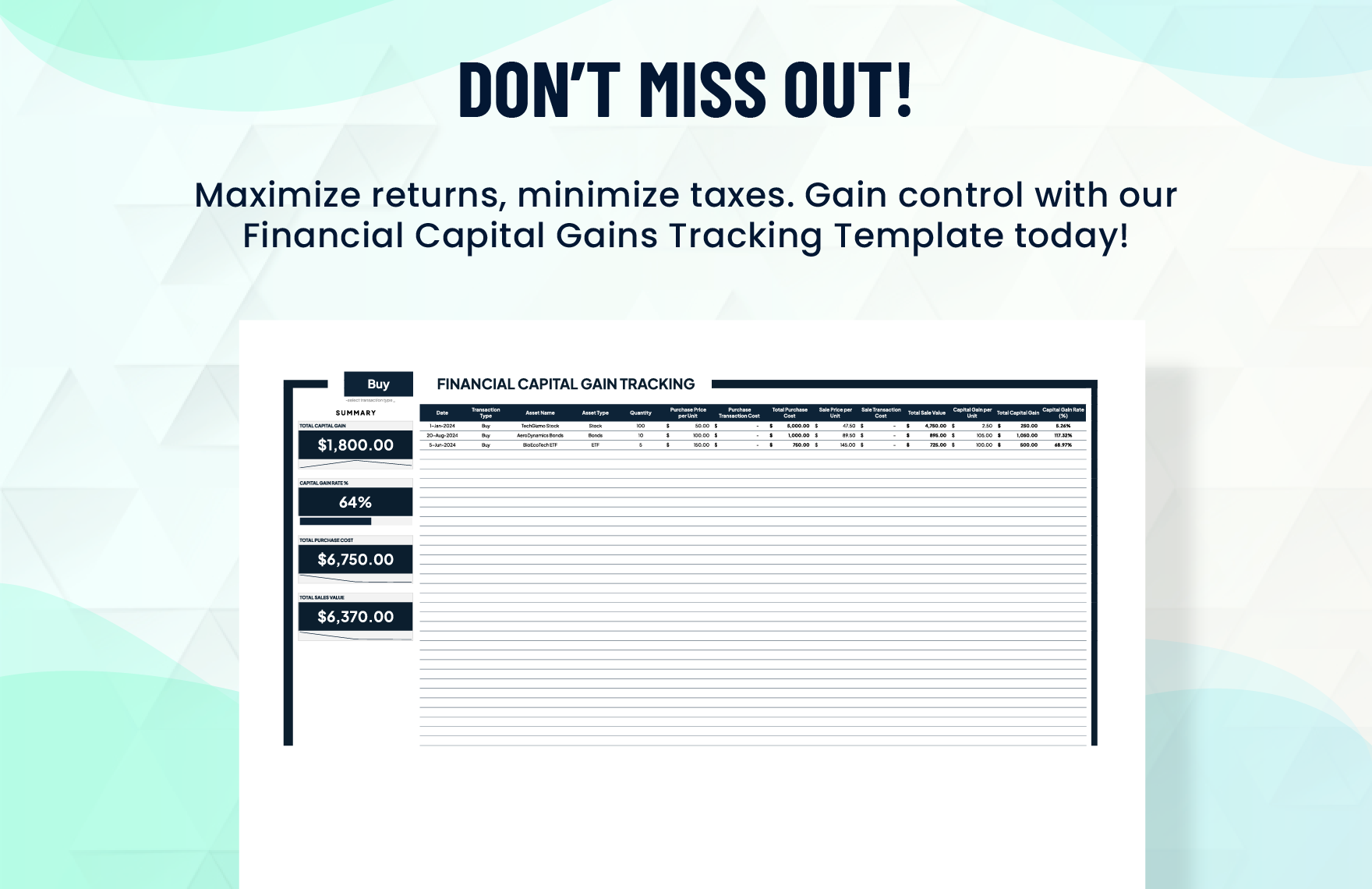 Financial Capital Gains Tracking Template