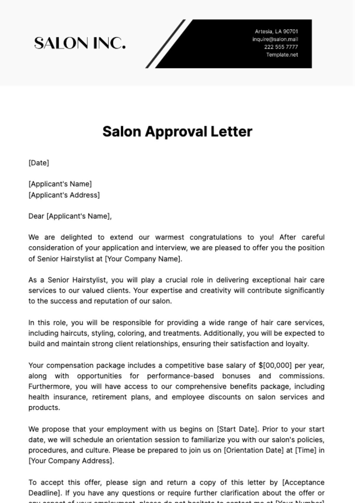 Salon Approval Letter Template - Edit Online & Download