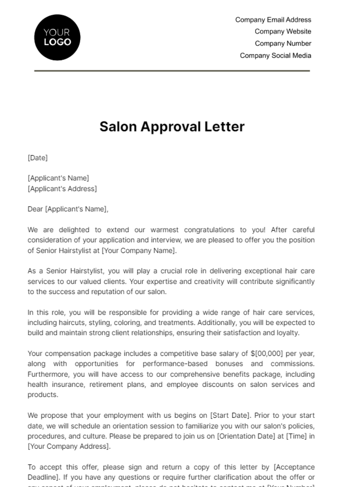 Salon Approval Letter Template