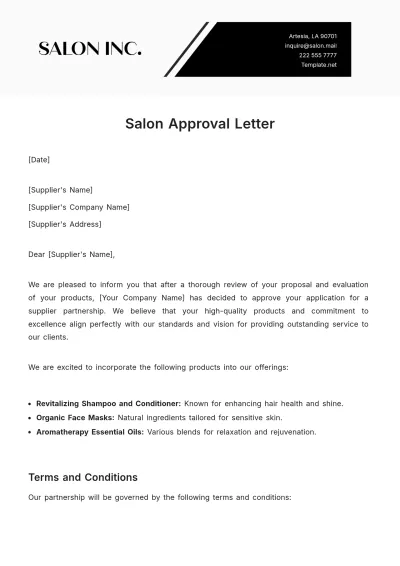 Free Salon Approval Letter Template to Edit Online