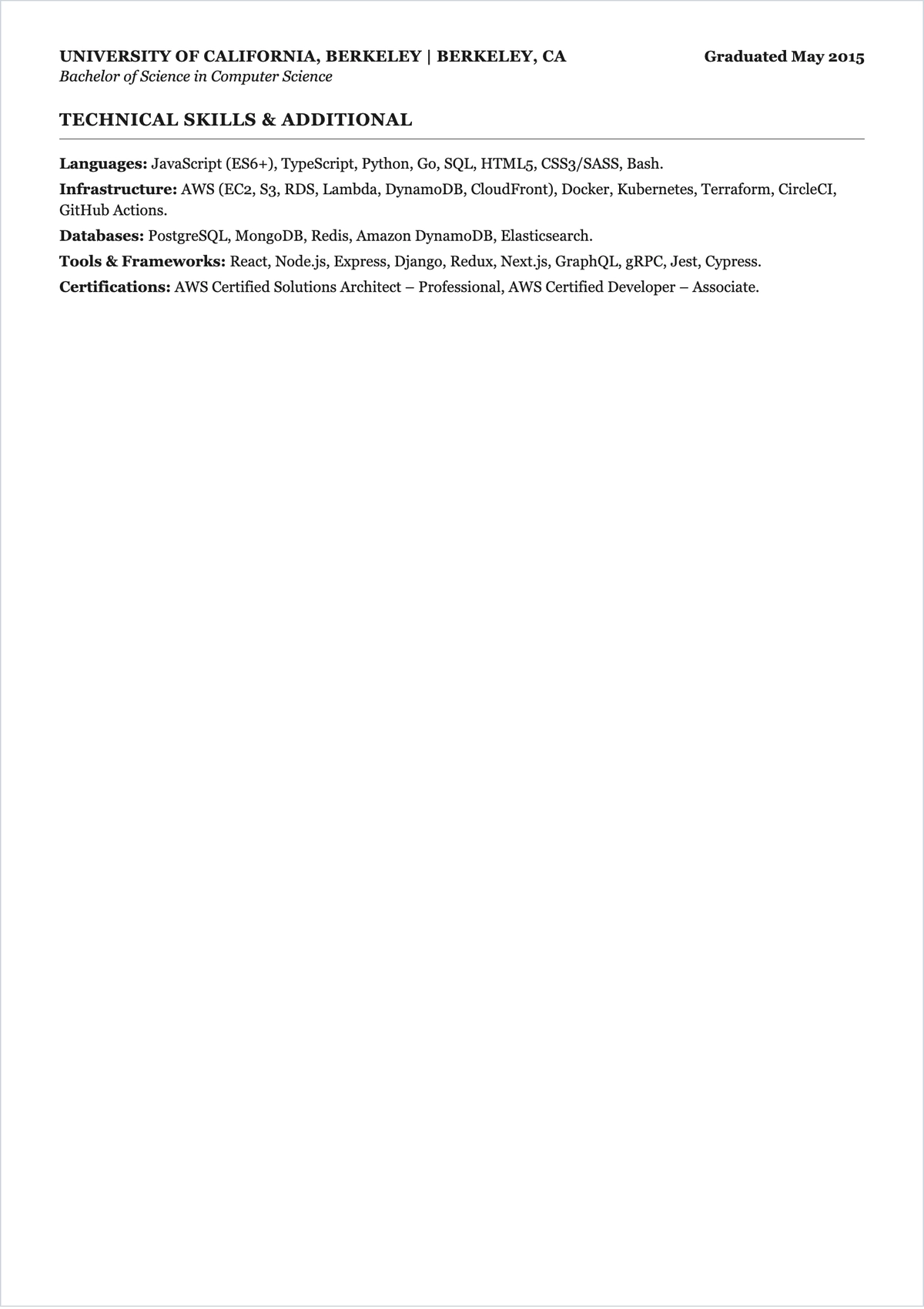 Free Tech ATS CV Template, AI CV Builder