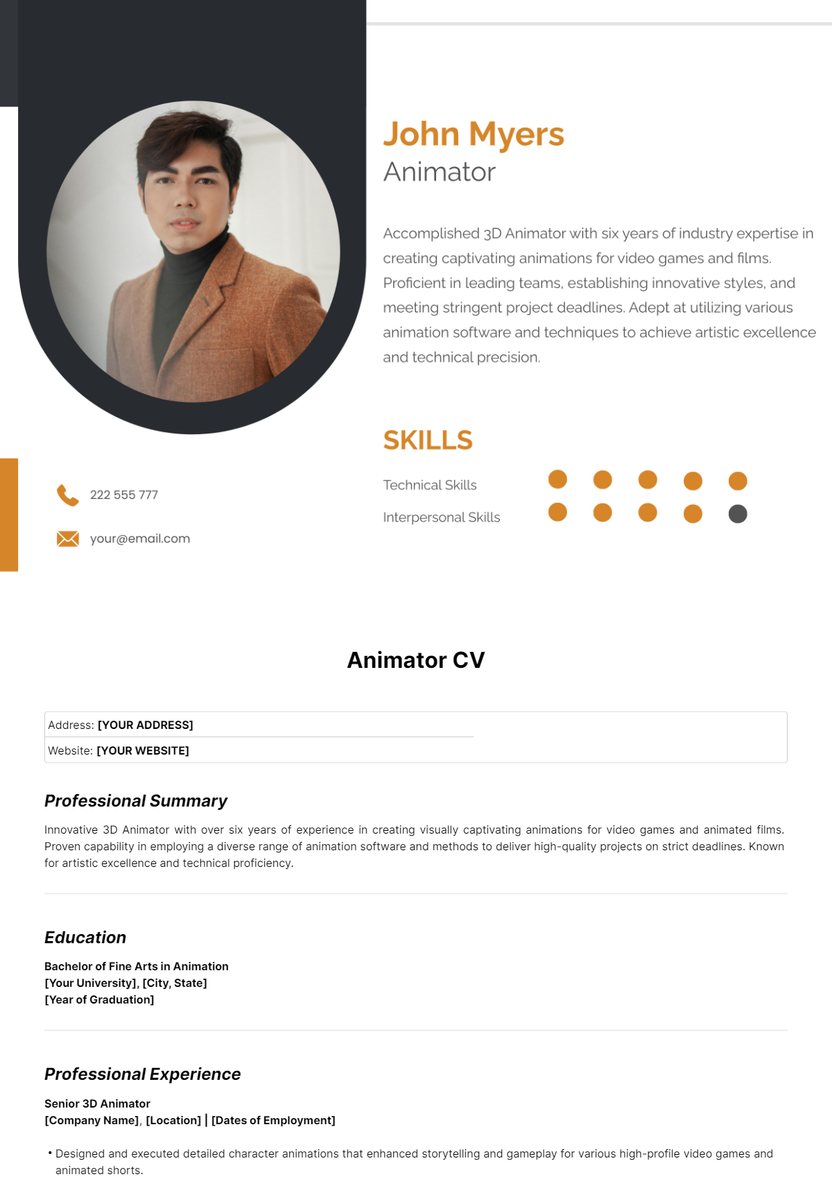 Animator CV Template - Edit Online & Download