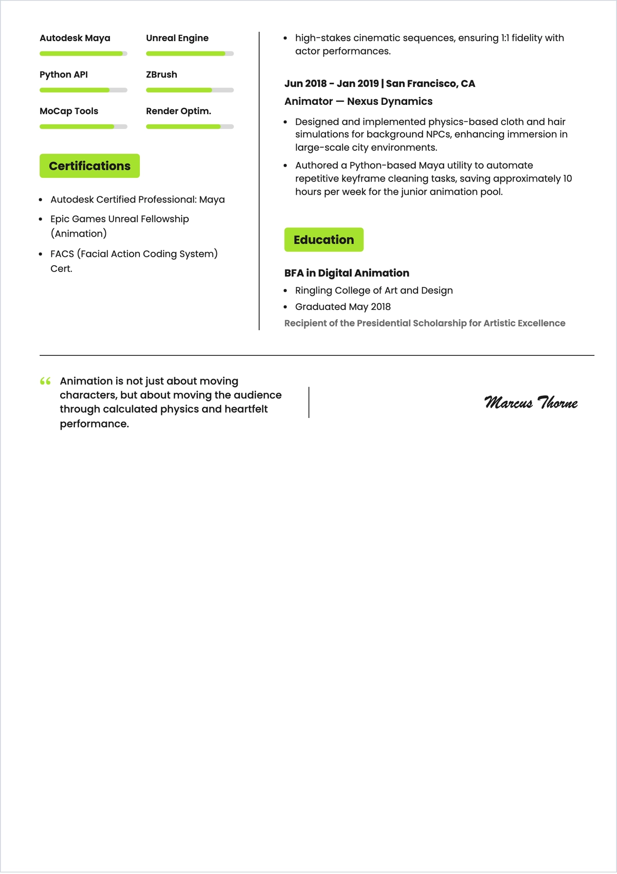 Free Animator ATS CV Template, AI CV Builder